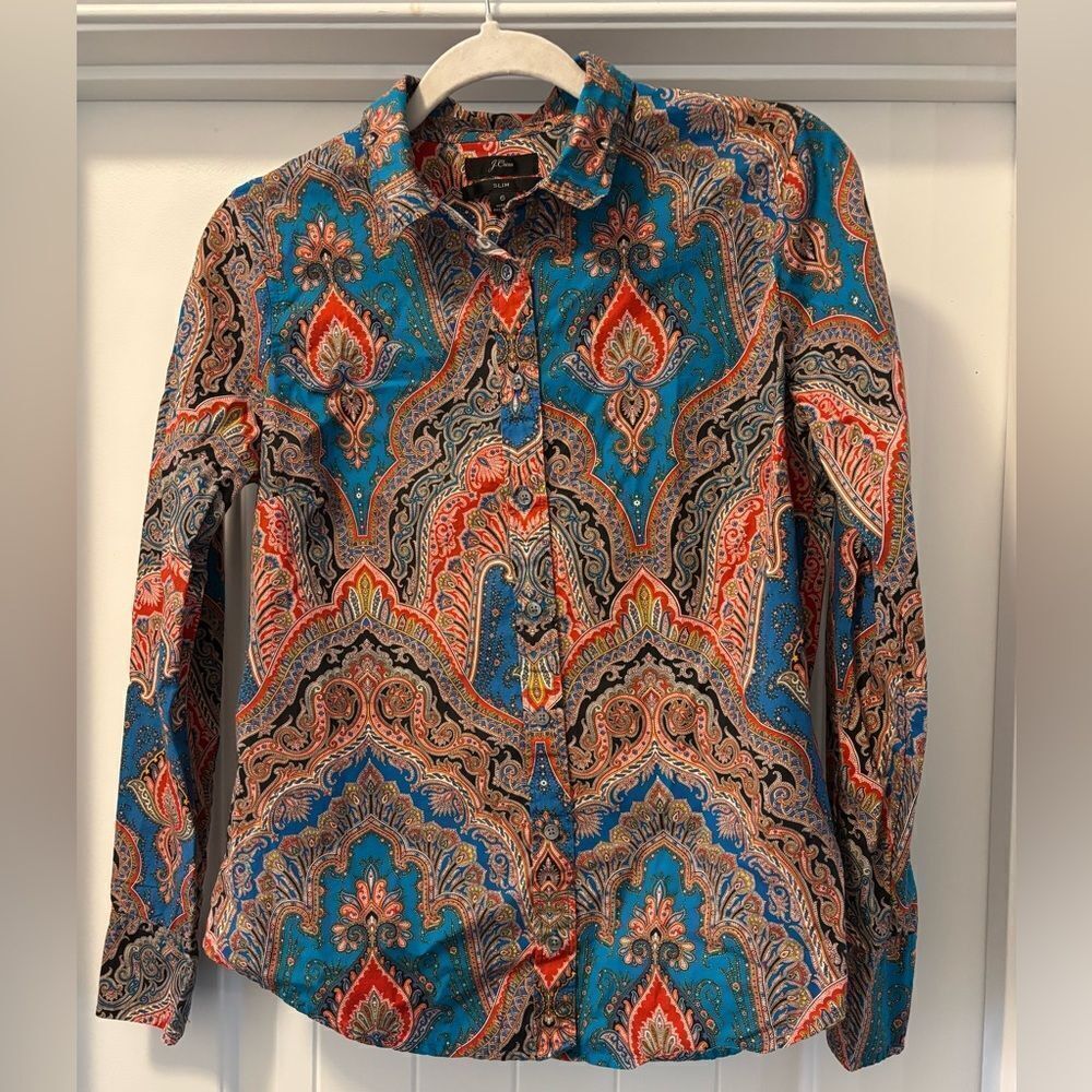 J. Crew Colorful Paisley Long Sleeve Button Down Shirt Size 6